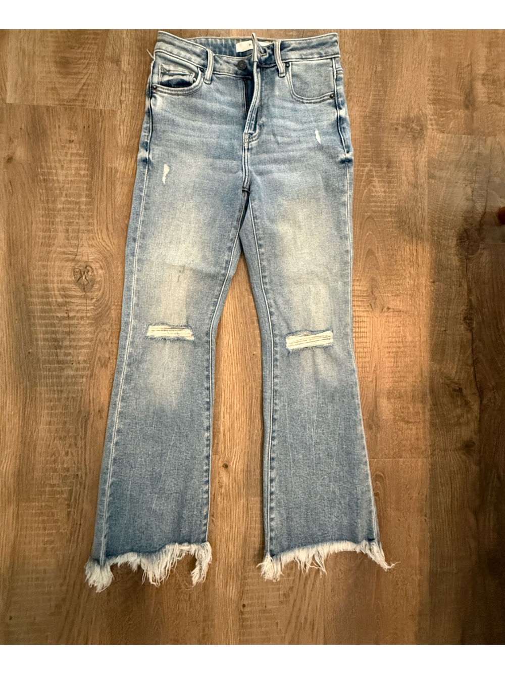 Hidden Jeans - Light Blue Cropped Flare Jeans with Frayed Hem